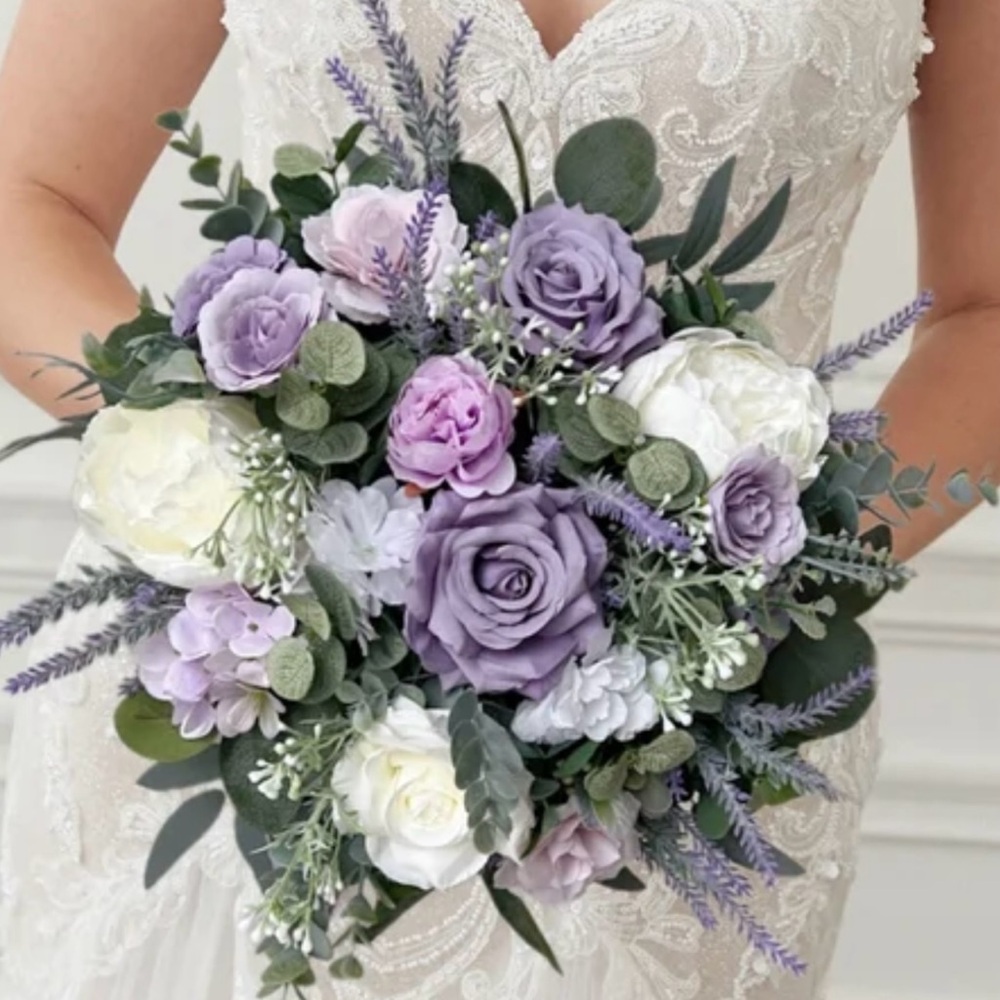 Elegant Purple and White Bridal Bouquet